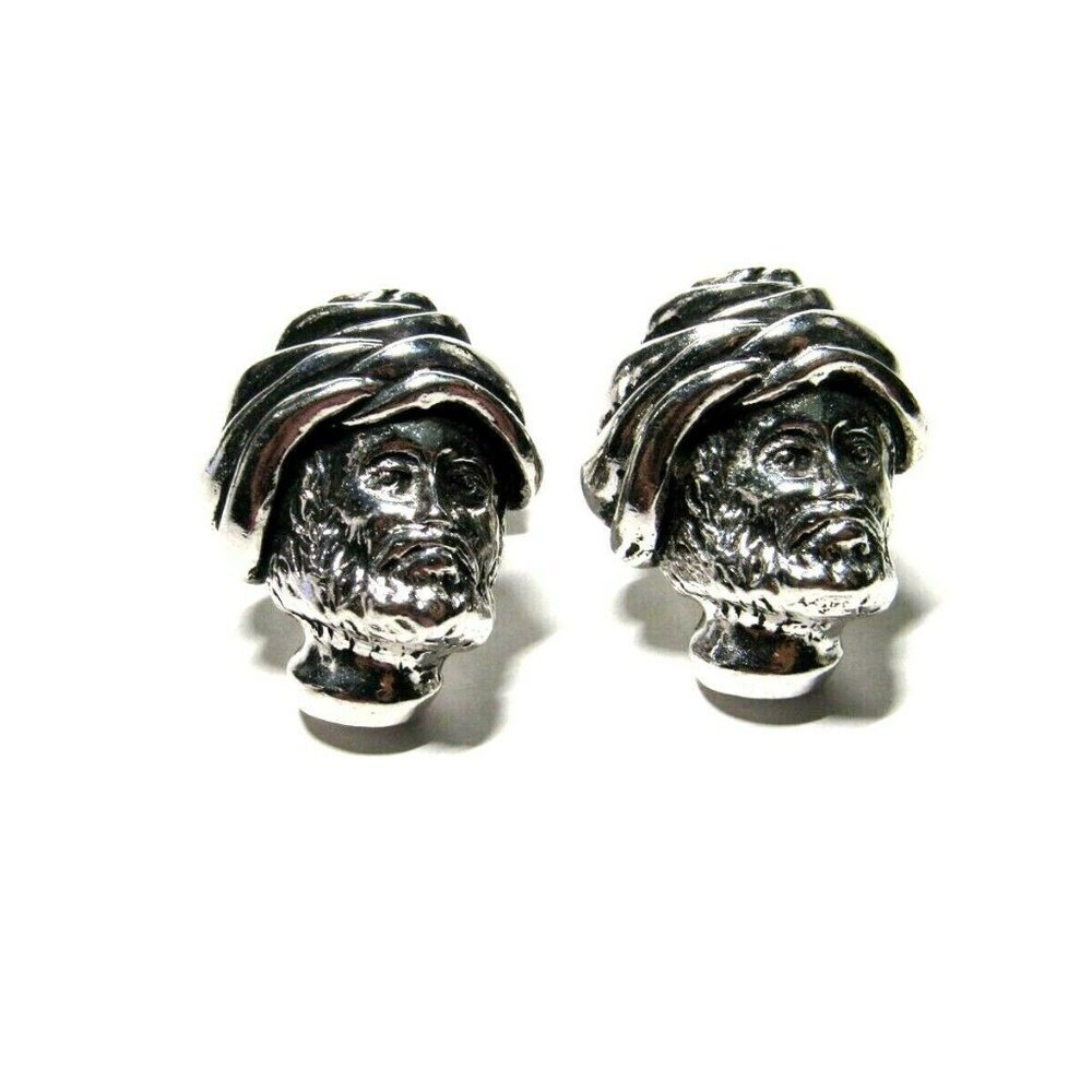 Vtg Swank Mens Cufflinks Silver Tone Bearded Man
